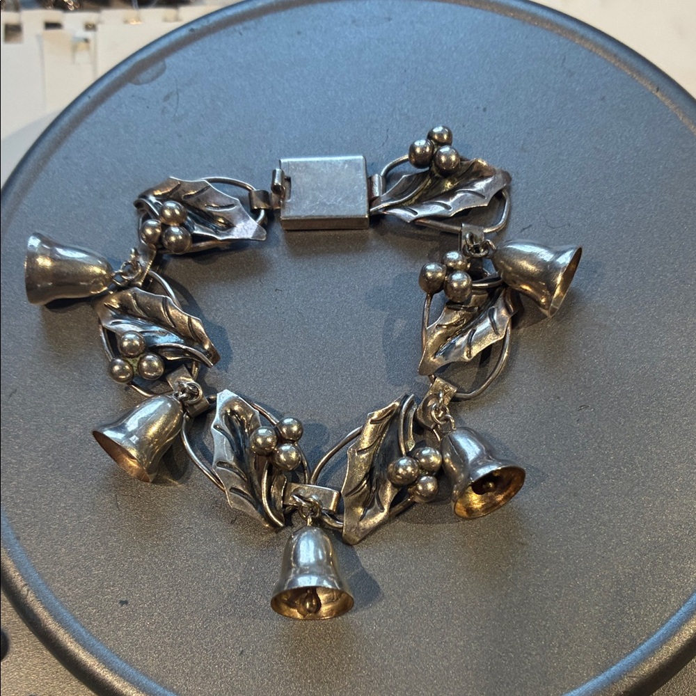 Sterling Silver Taxco Holly and Bells Bracelet - Picture 1 of 4